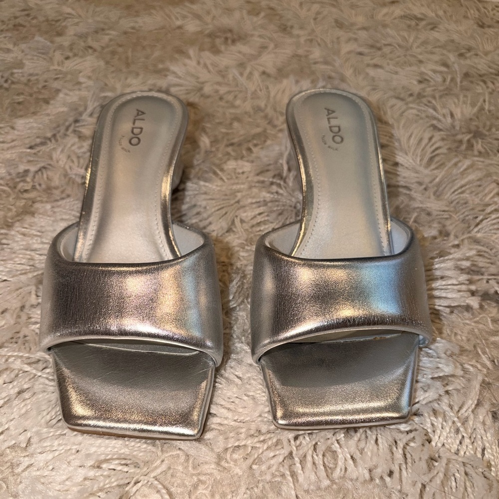 Aldo Metallic Silver Mules